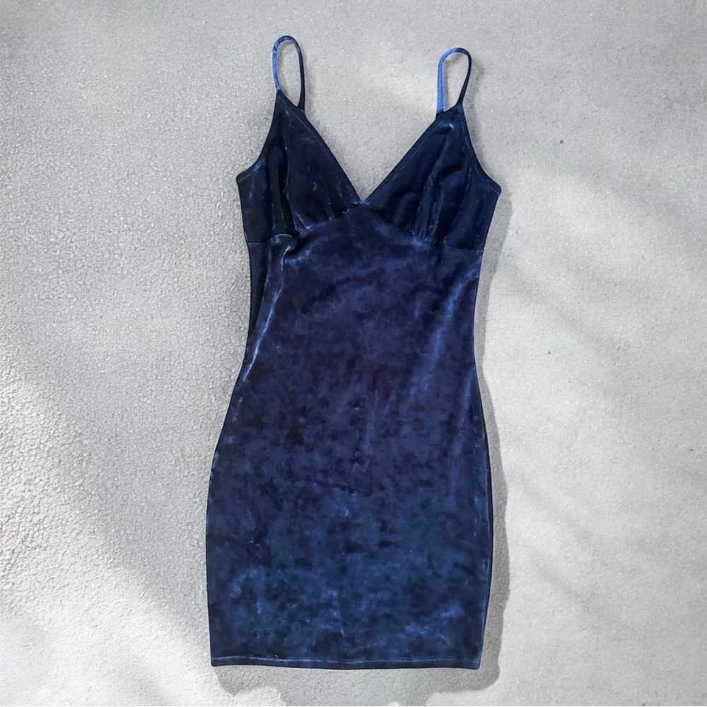 Joe & Elle, Navy Blue Velvet Bodycon Slip Dress | XS